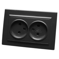 Розетка двухместная б/з,с защитной шторкой,250В, 10А,  серия Эрна, черный Stekker STEKKER PST10-9013-03 39478