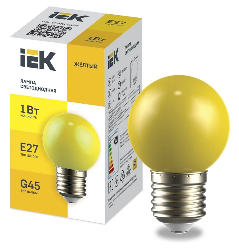 LIGHTING Лампа светодиодная декоративная G45 шар 1Вт 230В желтый E27 IEK LLE-G45-1-230-Y-E27 LIGHTING Лампа светодиодная декоративная G45 шар 1Вт 230В желтый E27 IEK LLE-G45-1-230-Y-E27