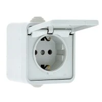 Прага Розетка с заземлением с крышкой IP44 белый EKF EKR16-029-10-44