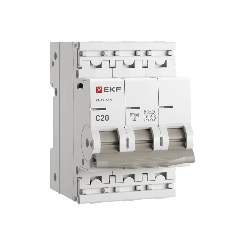 Автоматический выключатель 3P 20А (C) 4,5kA ВА 47-63N EKF PROxima M634320C Автоматический выключатель 3P 20А (C) 4,5kA ВА 47-63N EKF PROxima M634320C