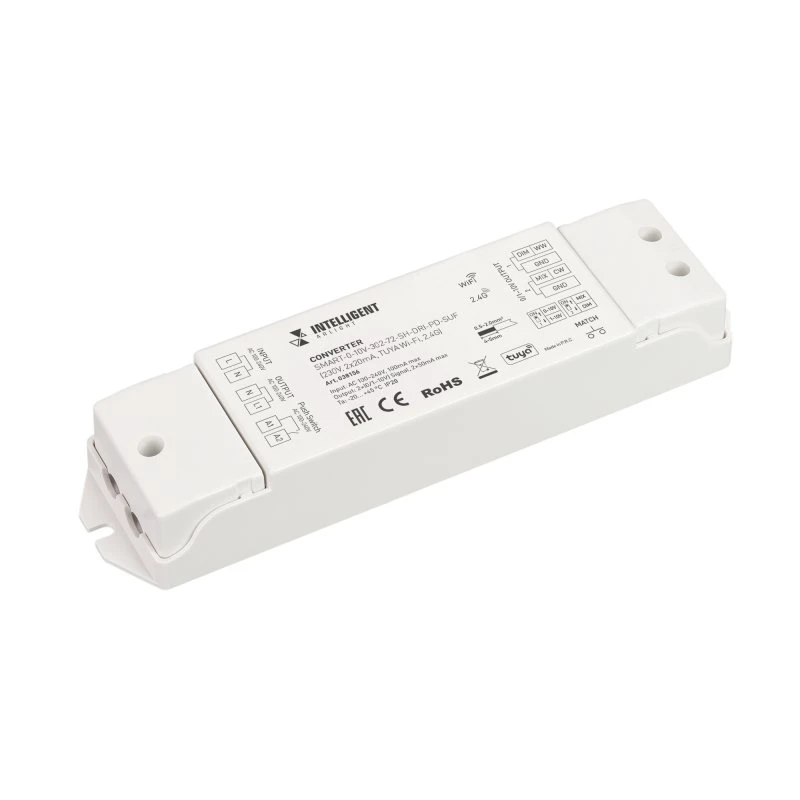 INTELLIGENT ARLIGHT Конвертер SMART-0-10V-302-72-SH-DRI-PD-SUF (230V, 2x20mA, TUYA Wi-Fi, 2.4G) (IARL, IP20 Пластик, 5 лет) Arlight 038156 INTELLIGENT ARLIGHT Конвертер SMART-0-10V-302-72-SH-DRI-PD-SUF (230V, 2x20mA, TUYA Wi-Fi, 2.4G) (IARL, IP20 Пластик, 5 лет) Arlight 038156