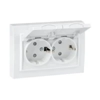 Минск Розетка 2-местная СП с/з с крышкой 16А белаяс защ. штор. IP44 EKF ERR16-129-200-44
