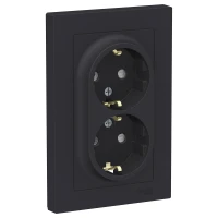 Розетка ATLASDESIGN двойная с заземлением со шторками 16А в сборе карбон Systeme Electric ATN001026