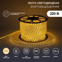 Лента LED уличная герметичная в силиконовой оболочке 220В 13х8мм IP65 SMd5050 60 диодов/метр теплый белый (бухта 50м) Neon-Night 142-106
