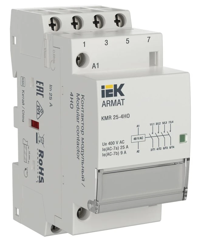 ARMAT Контактор модульный KMR 25А 48В AC 4НО IEK AR-KMR10-025-40-048 ARMAT Контактор модульный KMR 25А 48В AC 4НО IEK AR-KMR10-025-40-048