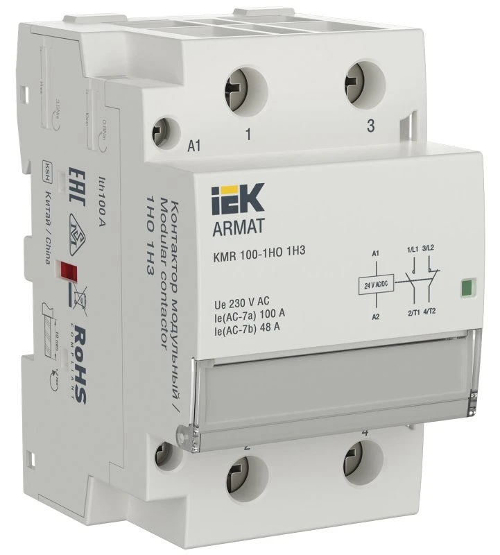ARMAT Контактор модульный KMR 100А 24В AC/DC 1НО 1НЗ IEK AR-KMR20-100-11-024 ARMAT Контактор модульный KMR 100А 24В AC/DC 1НО 1НЗ IEK AR-KMR20-100-11-024