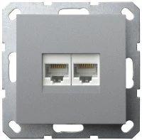 Интернет-розетка RJ45 двойная с накладкой, цвет Алюминий Jasmart G6106S Интернет-розетка RJ45 двойная с накладкой, цвет Алюминий Jasmart G6106S