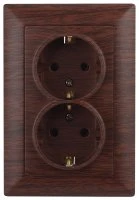 Розетка однофазная двойная скрытого монтажа, в рамку с заземлением без шторок венге 16А 250В IP20 4-205-10 Intro Solo Б0053679