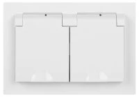 Розетка Intro Accent 6-210-01 2х2P+E Schuko с крышками штор., 16А-250В, IP44, СУ, AL/CU, белый Б0063577