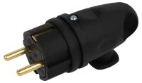 Вилка VX11-B-IP44 каучуковая c заземлением 16А IP44 с кольцом угловая черная ЭРА Б0055416