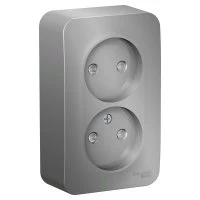 Розетка BLANCA наружная двойная, без заземления, со шторками, с изолирующей пластиной, 16А, 250В, алюминий Systeme Electric BLNRA001213