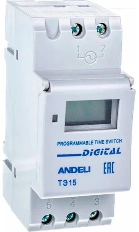 Таймер цифровой THC-ТЭ15 16А 230В на DIN-рейку ANDELI ADL09-102 Таймер цифровой THC-ТЭ15 16А 230В на DIN-рейку ANDELI ADL09-102