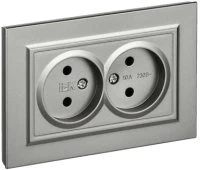 BRITE Розетка 2-местная без заземления без защитных шторок 10А в сборе РС12-2-БрС сталь IEK BR-R20-10-K46-F