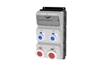 Комбинация розеток , Вход М40, клеммы, защита на входе УЗО 4P/63A/30mA, защита навыходе 16A/1p - 2шт. 16A/3p - 1шт. 32A/3p - 1шт. Розетки 1xCEE16A5p, 1xCEE32A5p, 2xSchuko16A, IP67 INPIN 1603015 00-00034412