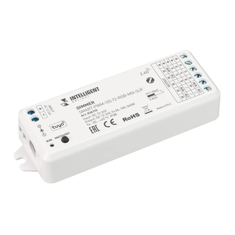 Диммер SMART-PWM-105-72-RGB-MIX-SUF (12-24V, 5x3A, ZB, 2.4G) INTELLIGENT ARLIGHT Arlight 036115 Диммер SMART-PWM-105-72-RGB-MIX-SUF (12-24V, 5x3A, ZB, 2.4G) INTELLIGENT ARLIGHT Arlight 036115