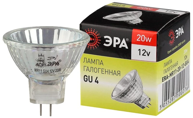 Лампа накаливания галогенная GU4-MR11-20W-12V-30CL (галоген, софит, 20Вт, нейтр, GU4) (10/200/12000) ЭРА C0027361 Лампа накаливания галогенная GU4-MR11-20W-12V-30CL (галоген, софит, 20Вт, нейтр, GU4) (10/200/12000) ЭРА C0027361
