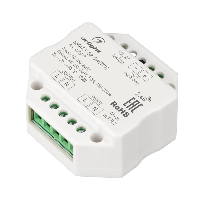 Контроллер-выключатель SMART-S2-SWITCH (230V, 1.5A, 2.4G) (ARL, IP20 Пластик, 5 лет) Arlight 025039 Контроллер-выключатель SMART-S2-SWITCH (230V, 1.5A, 2.4G) (ARL, IP20 Пластик, 5 лет) Arlight 025039
