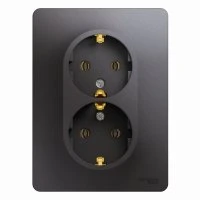 GLOSSA розетка двойная с заземлением в сборе графит Systeme Electric GSL001324