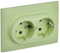 SKANDY Розетка 2-местная с заземлением с защитными шторками 16А в сборе SK-R07G мятный IEK SK-R24-16-K06-F