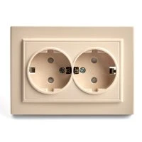 Розетка двухместная с/з,с защитной шторкой,250В, 16А,  серия Эрна, слоновая кость Stekker STEKKER PST16-9014-02 39240