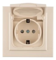 Розетка Минск 1-местная СП с заземлением с крышкой 16А бежевая с защитными шторками IP44 EKF ERR16-029-200-44