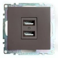 Розетка двухместная USB (механизм), 250В, 2,1А, серия Катрин, шоколад Stekker STEKKER GLS10-7115-04 49027