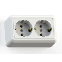 ОПТИМА Розетка открытой установки двухместная с заземляющим контактом, 16А РА16-374 белая Кунцево-Электро 8010