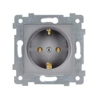 Аксиома  Механизм розетки одноместной с заземляющим контактом скрытой установки РС16-453 Алюминий Кунцево-Электро 121019