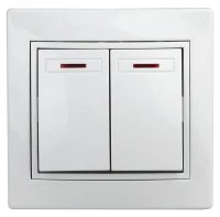 Выключатель двойной с подсветкой, 10А-250В, СУ, б.л., Plano, белый,1Э-105-01 Intro Б0038826