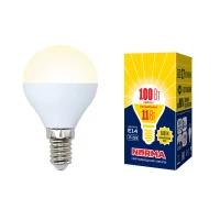 Лампа светодиодная LED-G45-11W/WW/E14/FR/NR Форма шар, матовая.  Norma. Теплый (3000K). Uniel UL-00003832