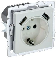 BRITE Розетка с заземлением с защитными шторками 16А с USB A+A 2,1А РЮш10-1-БрЖ жемчуг IEK BR-R14-16-U21-D21-K36