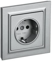 BRITE Розетка 1 пост с заземлением с защитными шторками 16А в сборе РСР14-1-0-БрА алюминий IEK BR-R14-16-K47-F