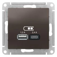 РОЗЕТКА USB ATLASDESIGN A+С, 5В/2,4А, 2х5В/1,2А, механизм, МОККО Systeme Electric ATN000639