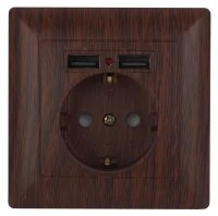 Розетка P+E Schuko со шторками, 16А-250В + 2хUSB, IP20, СУ, Solo, венге, 4-410-10 Intro Б0043408