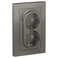 Розетка ATLASDESIGN двойная с заземлением со шторками 16А в сборе сталь Systeme Electric ATN000926