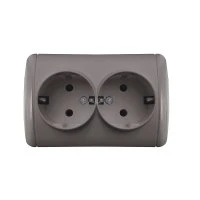 Клио розетка двухместная Клио, IP44, с/з, о/у, 16А, 220В, серый (еврослот) UNIVersal К2231-Gr