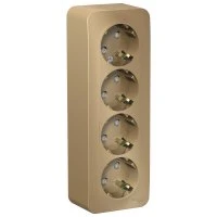 Розетка BLANCA наружная четырехпостовая, с заземлением, со шторками, с изолирующей пластиной, 16А, 250В, титан Systeme Electric BLNRA011414