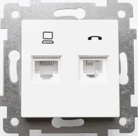 Мария Механизм розетки низковольтной ПК/ТЛФ 2 гнезда скр.уст. РКТ2-465 белый Кунцево-Электро 110062