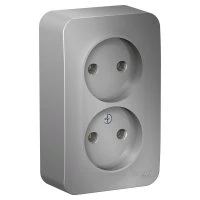 BLANCA Розетка наружная двойная без заземления без шторок, 16А, 250В, алюминий Systeme Electric BLNRA000203