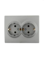 KARINA Розетка двойная с/з керамика матовое серебро (10шт/120шт) Lezard 707-4300-127