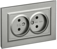 BRITE Розетка 2-местная без заземления с защитными шторками 10А в сборе РСш12-2-БрС сталь IEK BR-R23-10-K46-F