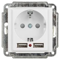 Розетка Intro Accent 6-410-01 P+E Schuko со шторками, 16А-250В + 2хUSB, IP20, СУ, белый Б0063689