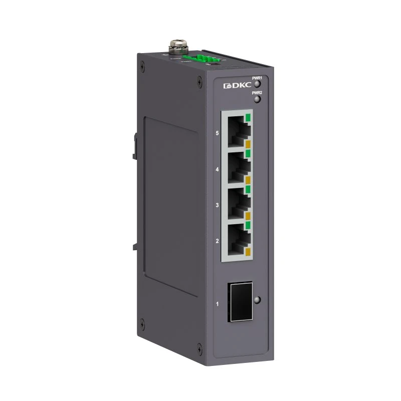 Промышленный неуправляемый коммутатор, 1х100Base-X, SFP слот, 4х10/100Base-T(X) портов RJ45, 12-48В DC/18-30В AC, с резервированием DKC N1000-1SFP4T-P2 Промышленный неуправляемый коммутатор, 1х100Base-X, SFP слот, 4х10/100Base-T(X) портов RJ45, 12-48В DC/18-30В AC, с резервированием DKC N1000-1SFP4T-P2