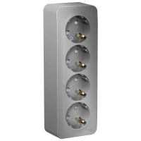 Розетка BLANCA наружная 4-я с заземлением со шторками с изоляционной пластиной 16А 250В алюминий Systeme Electric BLNRA011413