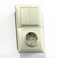 СЕЛЕНА  Блок Выключатель 2 клавишный 10А/ розетка с заземлением со шторками 16А БКВР-415 скрытый слоновая кость Кунцево-Электро 8174