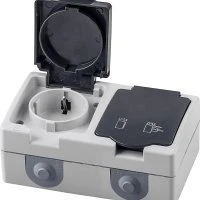 Розетка 2-местная с/з, 250В, 16А, серия Велена, серый/графит, STEKKER PST16-12-54 32754