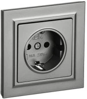 BRITE Розетка 1 пост с заземлением с защитными шторками 16А в сборе РСР14-1-0-БрС сталь IEK BR-R14-16-K46-F