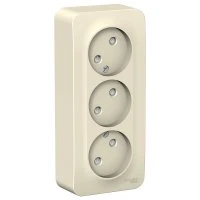 Розетка BLANCA наружная трехпостовая, без заземления, со шторками, с изолирующей пластиной, 16А, 250В, молочный Systeme Electric BLNRA001312