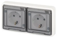 Розетка Эксперт 11-2524-01 2х2P+E гориз. IP55, шторки, 16A-250В, СУ, белый ЭРА Б0063254