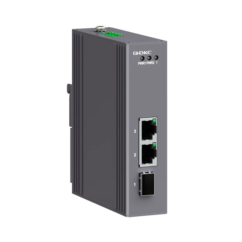 Промышленный медиаконвертер, 3-х портовый, 1х100Base-X SFP слот, 2х10/100Base-T(X) портов RJ45, 12-48В DC/18-30В AC, с резервированием DKC N1100-1SFP2T-P2 Промышленный медиаконвертер, 3-х портовый, 1х100Base-X SFP слот, 2х10/100Base-T(X) портов RJ45, 12-48В DC/18-30В AC, с резервированием DKC N1100-1SFP2T-P2